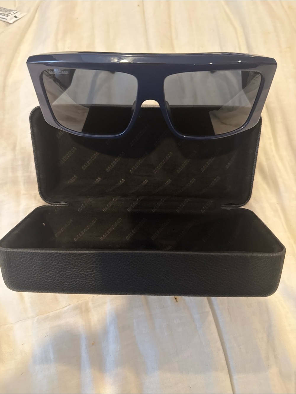 Balenciaga Men's Navy Blue Oversized Shield Sunglasses